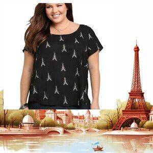Torrid Eiffel Tower Button Back Blouse Chiffon